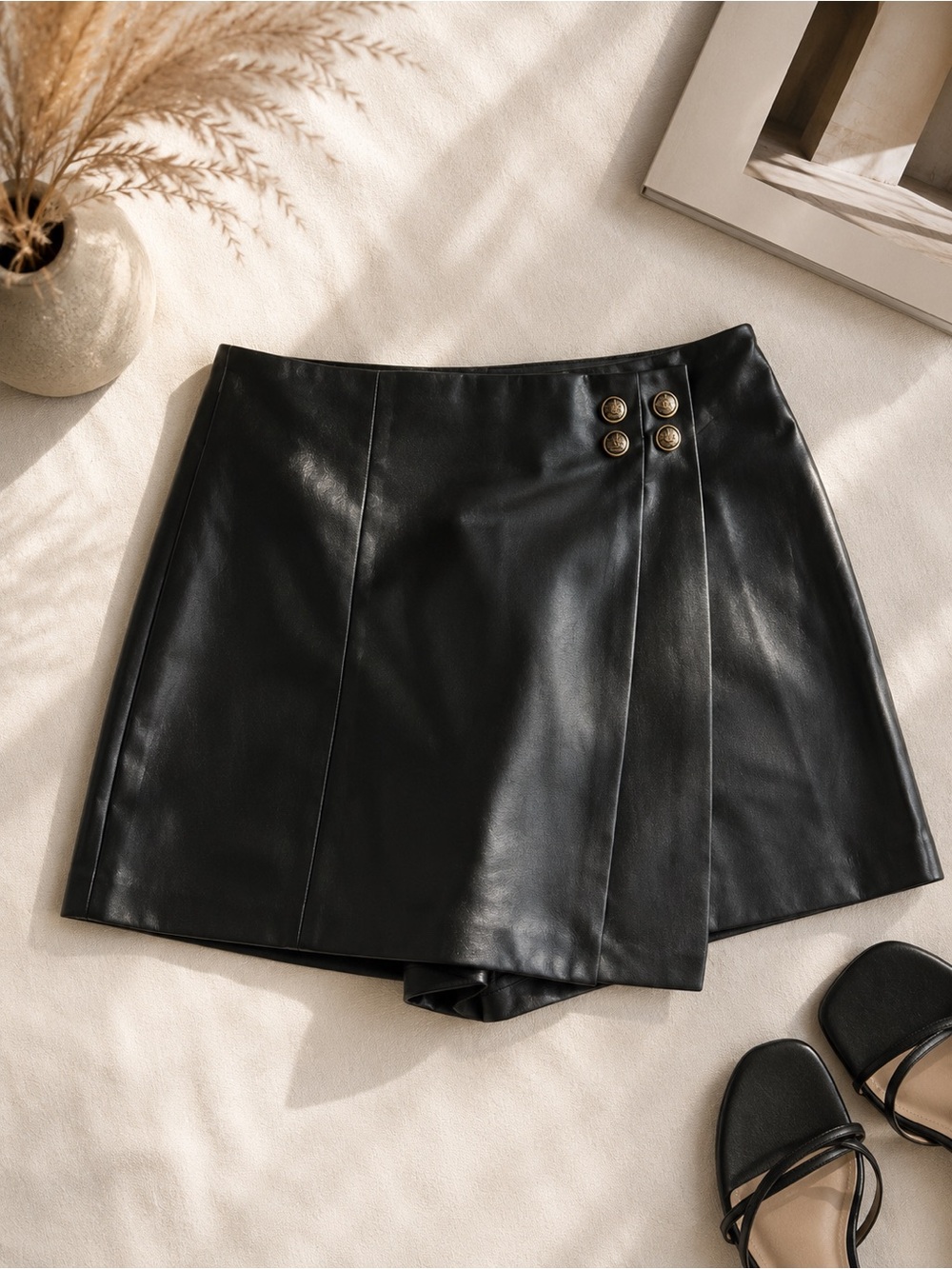 Zara Black Faux Leather Skirt with Branded Waistband